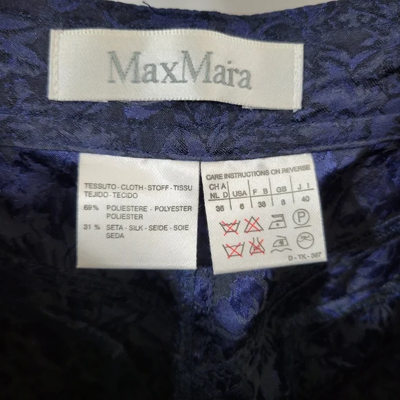 MAXMARA navy damask jacquard silk blend high rise dress pant trousers